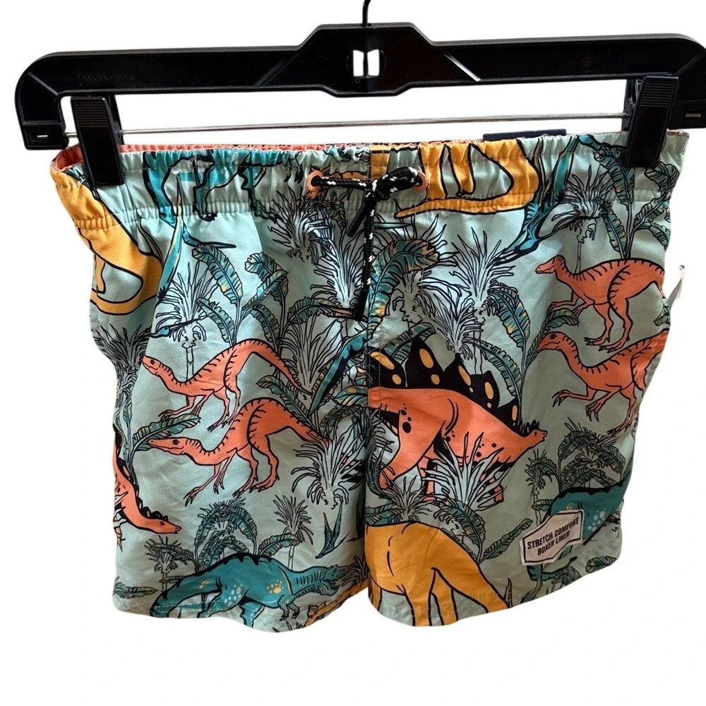 Distortion Kids Boys Size M‎ Swim Trunks Shorts Dinosaurs Print Elastic Waist